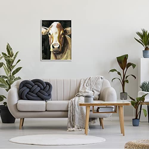 Портрет на едър рогат добитък Stupell Industries в Селски стил от Херефорда, Картината Селска ферма Крава, Стенно Изкуство в Сивата рамка, 24 x 30, Кафяв