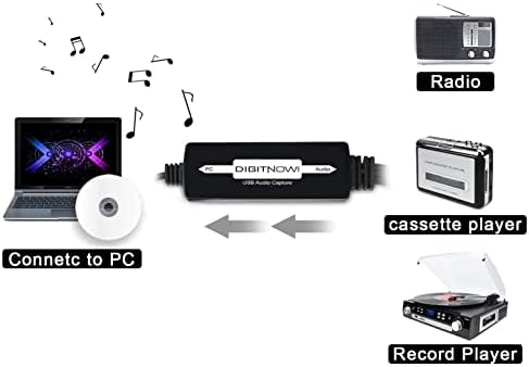 Rybozen USB Устройство за заснемане на възвратно аудио за винил касети в цифров конвертор MP3, поддържа Mac и Windows 10/8.1/8 / 7 /Vista/XP