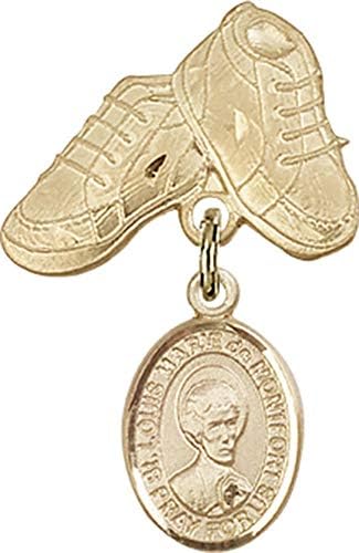Детски икона Jewels Мания чар на Св. Луи-Мари дьо Монфор и игла за детски сапожек | Детски икона от 14-каратово злато с чар Сейнт