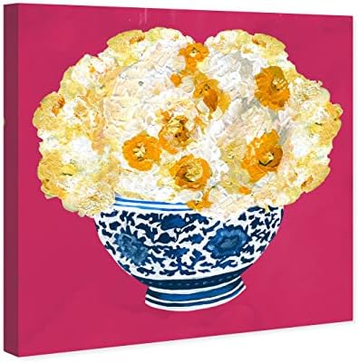 Компания Oliver Gal Artist Co. Цветни Стенни Отпечатъци върху платно Джулиан Тейлър-Синята ваза Пурпурен цвят За домашен интериор, 20 x 20, Жълт, Розов
