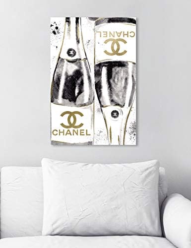 Компания Oliver Gal Artist Co. Oliver Gal 'Inkwash Champagne' Сива Стена арт Принт за напитки Премиум-клас на платно, 16 x 24 Златен