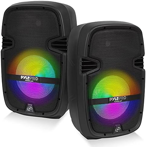 Комплект Pyle PA Speaker DJ Mixer - Преносима Безжична Звукова система с Bluetooth входове USB SD XLR 1/4 RCA, led светлини - Двоен