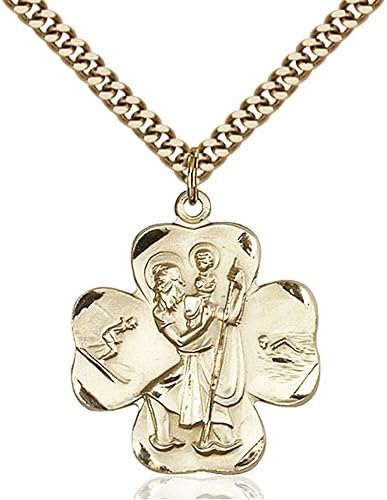 Бижута Bonyak със Златен Пълнеж Медальон на Свети Кристофър 1 x 7/8 инча с Тежка Бордюрной на Веригата