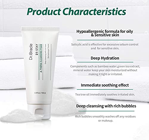 Почистващо средство за лице на A-Thera Cleansing Foam Face Wash за чувствителна кожа - Korean Beauty, (3,38 течни унции), тестван