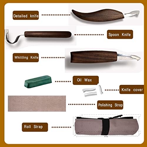 Инструменти за дърворезба, Определени за Дърворезба 7 в 1 с Нож-Кука, Хеликоптера на дърво, Нож за части, Ръкавици, Паста За Заточване