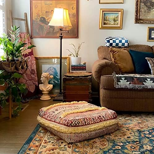 Калъф за подови възглавници Мандала Life ART впечатлява със своя бохемски стил - Смес от чиста вълна и памук - 24x24x8 инча-Пълнител