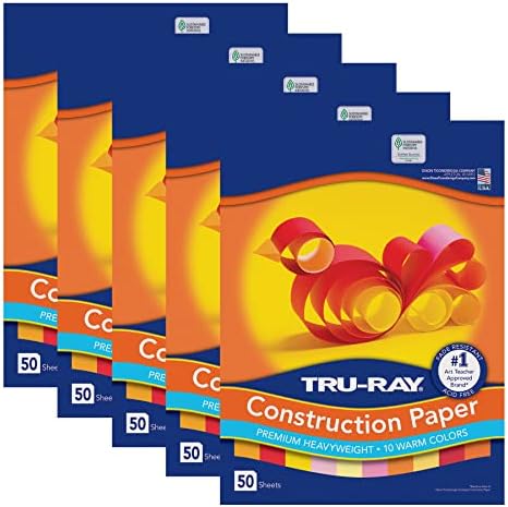 Плътна хартия Tru-Ray, Топло Разнообразни, 9 x 12, 50 Листа, в пакет, 5 опаковки