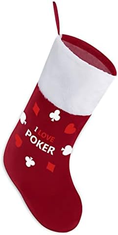 Аз Обичам Покера, Червени Коледни Празници Чорапи, Украса за Дома, Коледна Елха, Висящи Чорапи до Камината