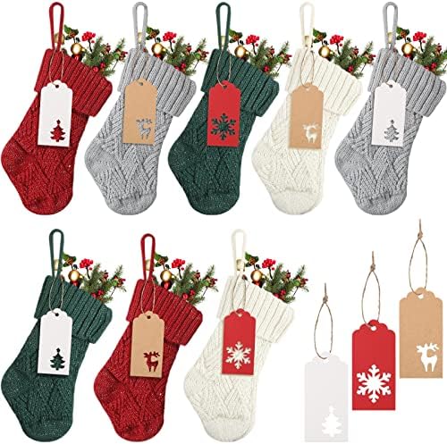 Kathfly 8 Опаковки, Коледни Чорапи, 7-инчови мини-Crochet Коледни Чорапи с регистрирани бирками, Окачени Коледни Орнаменти, Класически