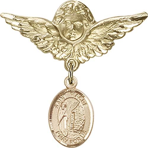 Детски икона Jewels Мания за талисман на Светия Фиакра и пин Ангел с крила | Детски икона от 14-каратово злато с талисман Свети