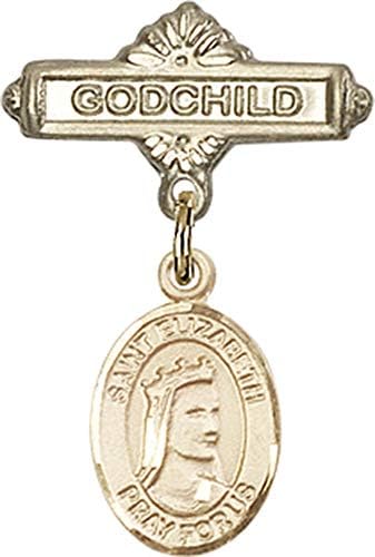 Детски икона Jewels Мания за амулет Свети Елизабет Унгарска и иконата Кръщелница | Детски икона от 14-каратово злато с амулет Свети