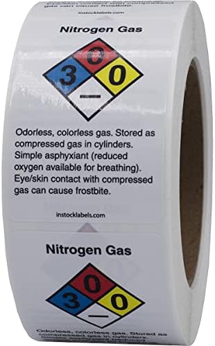 Етикети NFPA за газообразен азот, правоъгълници с размер 2 x 3 инча, само на 500 етикети в ролка