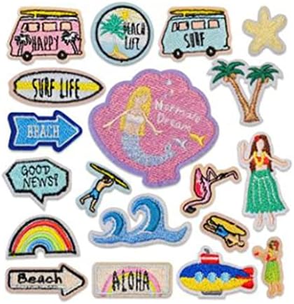 Етикети с бродерия за плажната живот, Самозалепващи Бродирани Етикети, 20 парчета, Ленти за почивка на Плажа, с Автобусни Вълни,