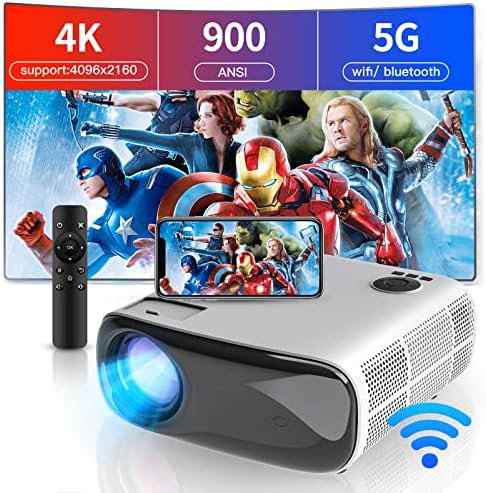 2022 4K FHD 5G WiFi Проектор, Bluetooth Проектор, 4-Точков автоматичен регулатор на трапецовидните изкривявания, Актуализиран видео