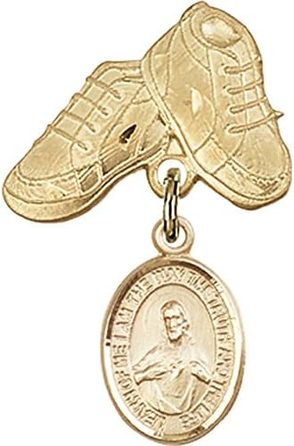 детски икона от жълто злато 14 карата с Чар във формата на Лопатка и игла за детски сапожек 1 X 5/8 инча