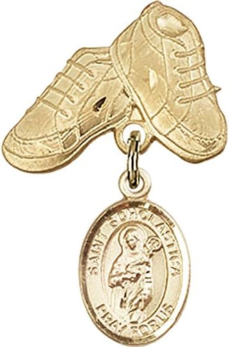 детски икона от жълто злато 14 карата с талисман Света на Предприятието и игла за детски сапожек размер 1x5/8 инча