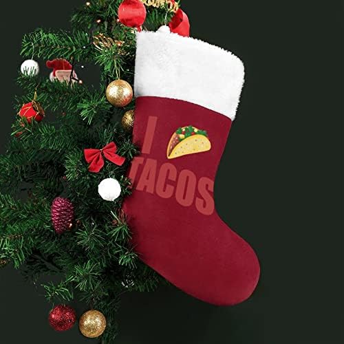 Аз обичам Тако Коледни Чорапи, Окачени Чорапи С Принтом Коледно Дърво Украса За Камината