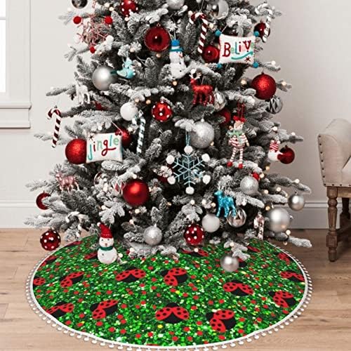 Пола за Коледната елха с тапицерия pom-помераните, Безпроблемна-На грах-Червен-Празнична Коледна украса на дома с животни 48