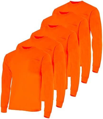 Работна тениска JORESTECH Safety Bright Visibility с дълъг ръкав и нагрудным джоб, Влагоотводящая плат, Опаковка от 5