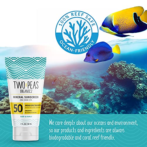 Two Peas Organics - Напълно естествен слънцезащитен лосион със SPF 50 - Безопасно за кораловите рифове - Подходящ за децата и цялото