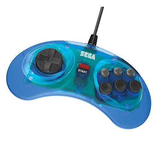 Официален 6-бутон контролер SEGA Mega Drive USB ретро стил за МИНИ конзола MEGA DRIVE, КОМПЮТЪР, Превключвател, Mac, Steam, RetroPie, Raspberry Pi - Прозрачни, синьо (Nintendo Switch ///)