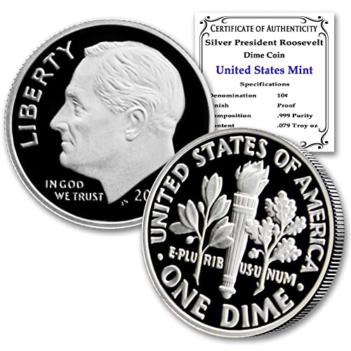 Десятицентовая монета от американския сребро 2022 г. (капсула) със сертификат за автентичност 10 цента Доказателство на продавача