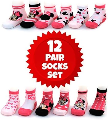 Чорапи за малки момичета Disney - 12 опаковки Чорапи с Мини Маус, Дейзи Дък, Принцеса за Бебета - стоки от първа необходимост за