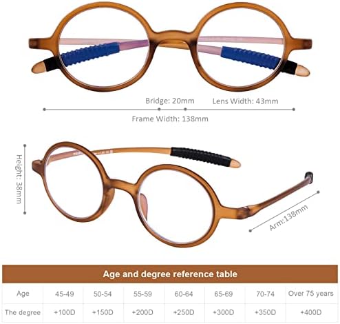 Кръгли очила за четене DOOViC, блокер синя светлина четци, гъвкави и лесни модни кръгли четци за жени и мъже + 2,5 здравина