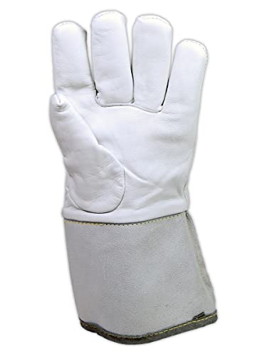 Ръкавици MAGID R1292AXW-12 от естествена козя кожа кожа WeldPro с подплата Aramax XT, Кожени, Размер 12, Бяла (опаковка от 12 броя)