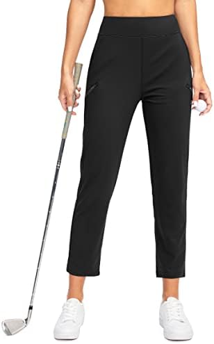 Дамски Панталони за голф SANTINY с 3 Джоба с цип 7/8, Ластични Панталони до Глезена с Висока Талия, за Жени, за Пътуване и Работа