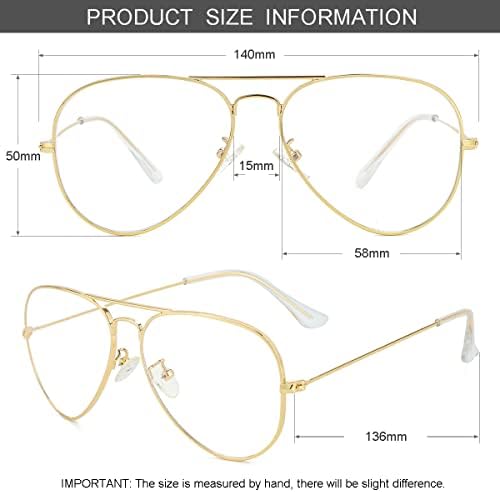 Gleyemor Класически Очила-Авиатори Син цвят за Жени и Мъже, слънчеви Очила метална рамка с Прозрачни лещи (Gold + черен)