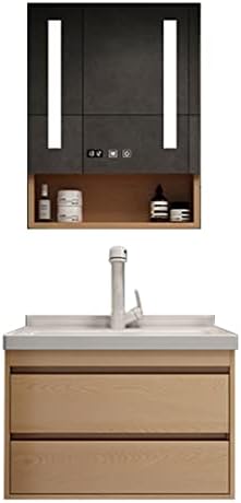 Комплект мебели за баня FIFOR от 3 теми, монтиран на стената Тоалетка с огледало и 2 чекмеджета, Шкафче на стойка за плаващ мивки,