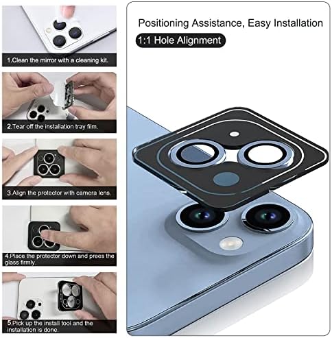 QsmQam [2 + 2 комплект защитно фолио за обектива на камерата за iPhone 14 6,1 и iPhone 14 Плюс 6,7, с Индивидуален Метален пръстен,