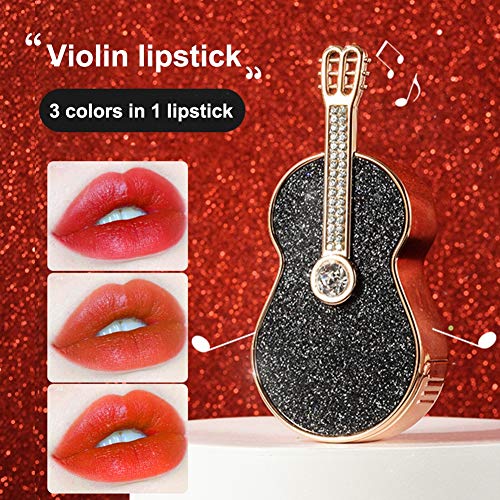 Матово червило в 3 цвята, в 1 в стила на Цигулка, Velvet Хидратиращ Устойчив Водоустойчив Блясък за устни - Червени червила във
