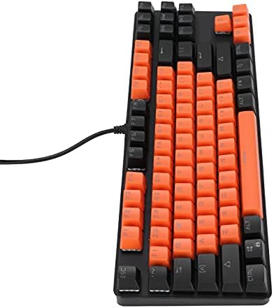 Жичен Механична клавиатура 753, 87 клавиши, Двуцветен Детска Клавиатура със син ключ, черно-Оранжева Детска Клавиатура за компютър