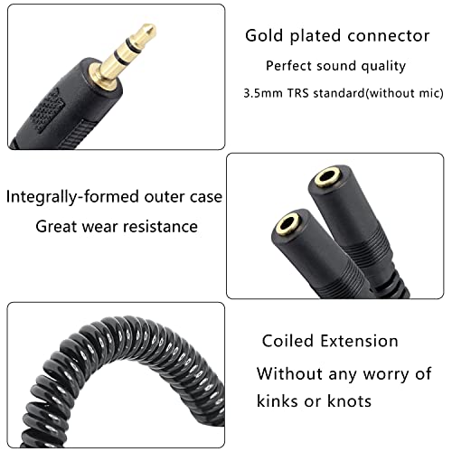 Спирален кабел-сплитер за стереонаушников GELRHONR 3,5 мм (без микрофон), аудио кабел-сплитер 3,5 мм стереонаушников с 2 гнезда