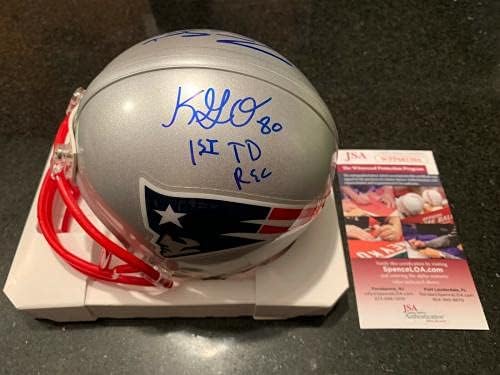 Стрелецът Джарет Стидхэм Ольшевски Подписа Мини-Каска New England Patriots JSA - Каски NFL с автограф