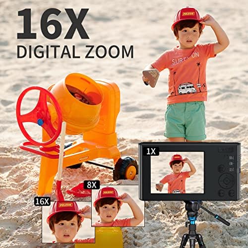 Цифров фотоапарат за деца, Юноши, Момичета Възрастни 4K 44MP с 32 GB SD карта, 2,4-Инчов Камера за насочване и стрелба с 16-кратно