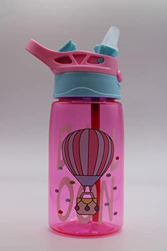 Бутилка за вода EMVA, които не съдържат BPA, 16 унции (480 ml) за деца. Защитена Сгъваем Соломинкой. (Розов балон)