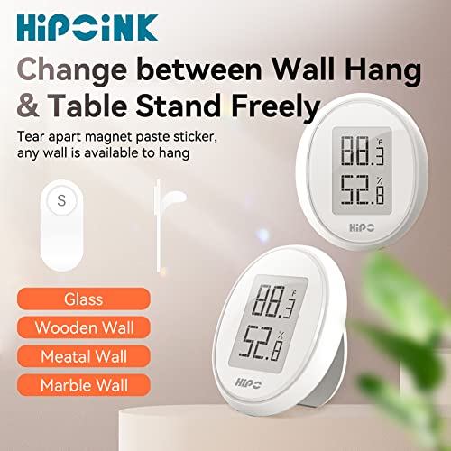 Hipoink Стаен Термометър-Влагомер за стая, 3 блока, влага и Температура монитор (HD E-Paper Екран) за дома, офиса, Магнитен Окачен (3 Бели)