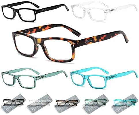 GIGIMUNA, 5 опаковки синьо-Екранировка на очила за четене с пружинным тръба на шарнирна връзка, За жени и мъже, Компютърни ридеры