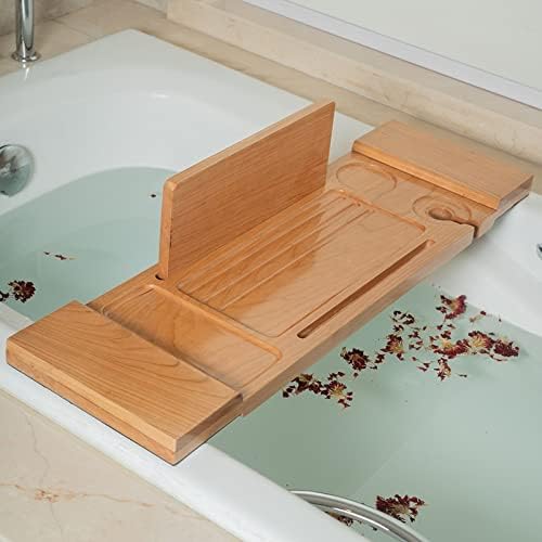 SDEWFG Тава за баня Тава за баня Wooden За съхранение в Банята Тава за Спа-вани Мост Полк Органайзер Рафтове за четене (Размер: