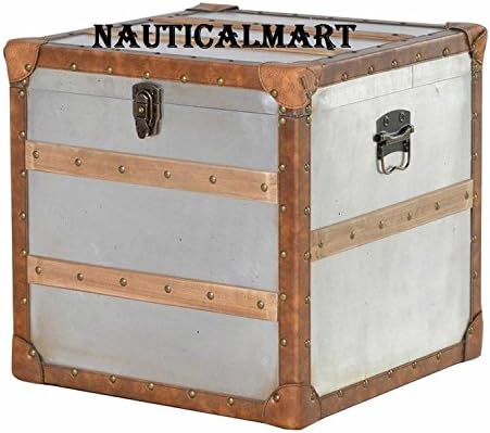 NauticalMart Модерен Средният Квадратен Метален Запирающийся Багажника За Съхранение Ракла Дървени Лат