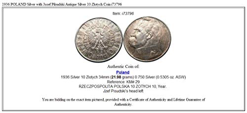 1936 неизвестен 1936 ПОЛША АР с Юзефом Пилсудским Антични монети в 10 АР Добра Несертифицированная