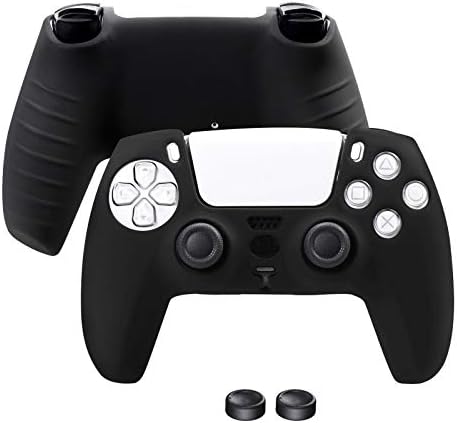 Обвивка на контролера PS5, Силиконов Защитен калъф с Плъзгане дръжка Niclogi за Безжичен контролер на Sony Playstation 5 DualSense с 2 Капачки за улавяне на палеца (черен)