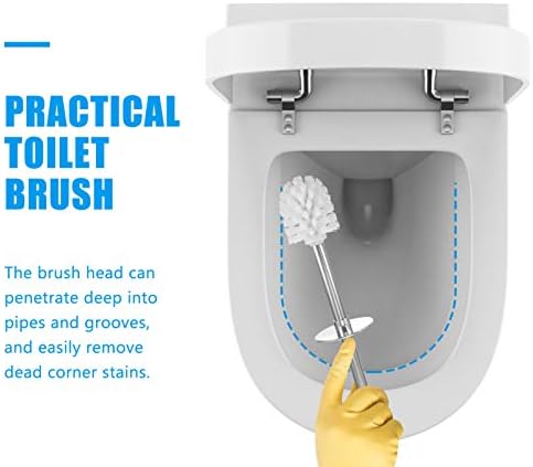 Удобен Набор от тоалетни четки и притежателите за баня, четка за тоалетна-дълбоко почистване с неплъзгащи дълга дръжка от неръждаема стомана за лесно почистване к?