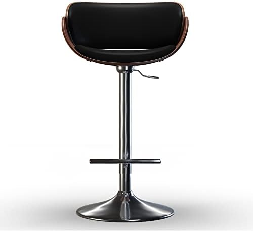 34-инчов бар стол SIMPLIHOME Amery, Черна Изкуствена кожа, Извити, Отточна тръба на шарнирна връзка, с регулируема височина на газ