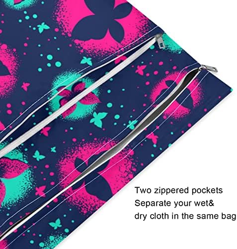 ZZXXB Galaxy Butterfly Водоустойчив Влажна Чанта за многократна употреба Текстилен Влажна Пелена Суха Чанта с Джоб с Цип за Пътуване,