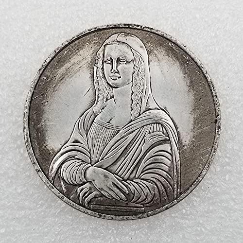 Антикварное Занаят Италия Мона Лиза Месинг сребърно покритие, за да се направи една Стара Монета за Спомен 0134Coin Колекция Възпоменателна