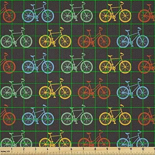 Велосипедна плат Ambesonne by The Yard, Ярки Силуети на Велосипеди за момчета и Момичета на черен фон, Декоративна Сатен тъкани